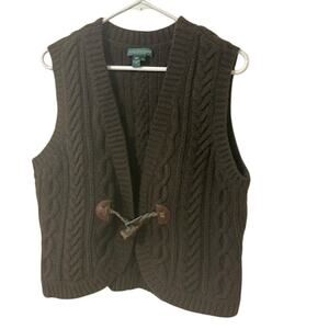 Lauren Ralph Lauren Vintage Cable Knit Lambs Wool Brown Sweater Vest L